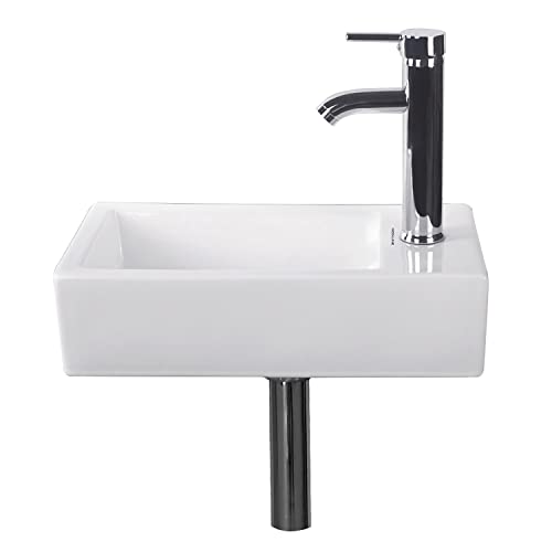 Walcut White Small Bathroom Sink Mini Wall Mount Vanity Corner rv...