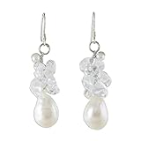 NOVICA Cultured Freshwater Pearl and Quartz Cluster Earrings with...