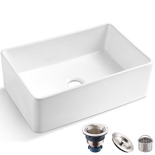 Koozzo 30-Inch Farmhouse Ceramic Kitchen Sink, Reversible Single Bowl...