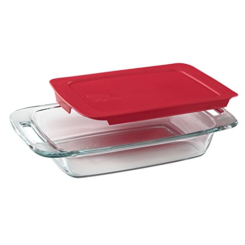 Pyrex Easy Grab 2-Qt Glass Baking Dish with Lid, Tempered Glass Baking...