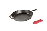 Lodge Cast Iron Skillet with Red Silicone Hot Handle Holder, 12-inch