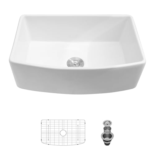 Sarlai 30 White Farmhouse Sink - 30 Inch Kitchen Sink Arch Edge Curved...