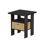 Furinno End Table Bedroom Night Stand w/Bin Drawer, Espresso/Brown