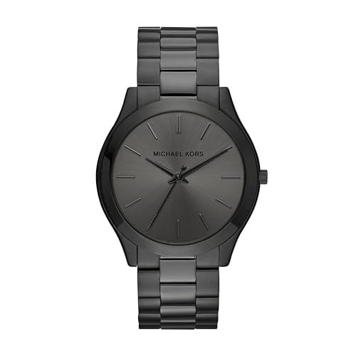 Michael Kors Slim Runway Three-Hand Black Stainless Steel Men's Watch...