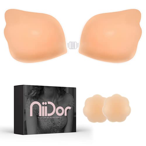 Niidor Adhesive Bra, Strapless Bras for Women Wing-Shaped Silicone Bra...