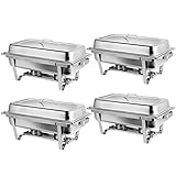 4 Pack 8 Qt Chafing Dish Stainless Steel Full Size Rectangular Chafer...