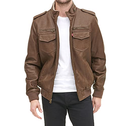 Levi's mens Sherpa Aviator Bomber Faux Leather Jacket, Earth, X-Small...