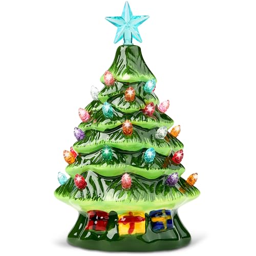 Joiedomi 7' Ceramic Christmas Tree with Gift Box, Mini Prelit Tabletop...