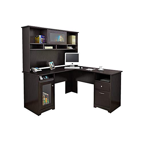 Bush Furniture Cabot L Shaped Desk with Hutch | Corner Desk with...