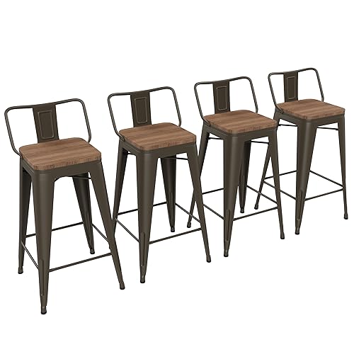Yongchuang 26 inch Bar Stools Set of 4 Industrial Kitchen Counter...