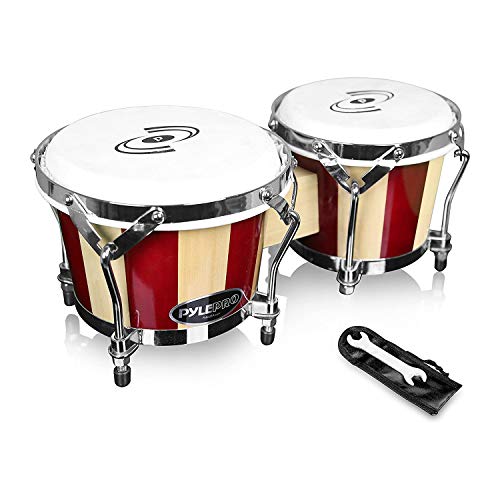 Pyle Hand Crafted Bongo Drums - Pair of Wooden Bongo Drums, 6.5 & 7.5...