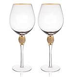 Trinkware Gold Rimmed Wine Glasses Set of 2 - Rhinestone Champagne...
