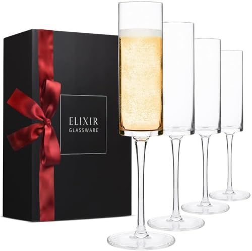 ELIXIR GLASSWARE Champagne Flutes, Edge Champagne Glass Set of 4 -...