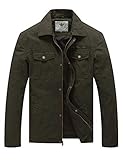 WenVen Men's Washed Cotton Walking Outfit Jacket (Army Green, S)