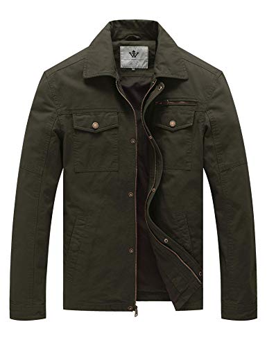 WenVen Men's Washed Cotton Walking Outfit Jacket (Army Green, S)