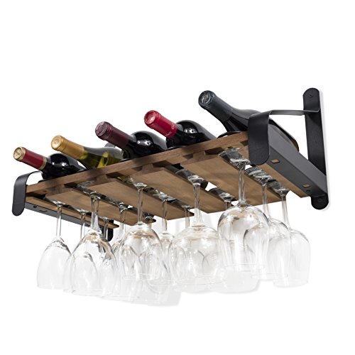 Rustic State Wall Mounted Wood Floating Wine Rack with Glassware...