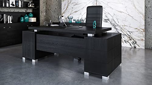 Ford Executive Modern Desk with Filing Cabinets - Black Oak Finish