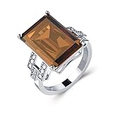 A ANGG 6ct 925 Sterling Silver Ring for Women Smoky Quartz Engagement...