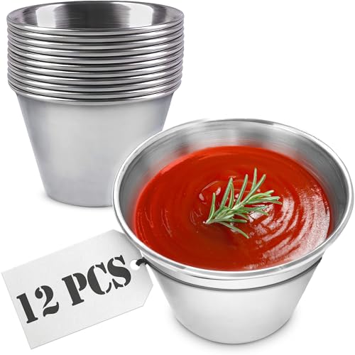 12Pcs Round Ramekin Stainless Steel Sauce Cup - 2.5 Oz Dipping Sauce...