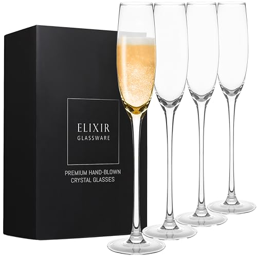 ELIXIR GLASSWARE Crystal Champagne Flutes - 5 oz - Set of 4 Elegant...