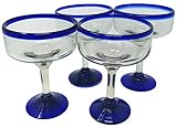 Dos Sueños Mexican Hand Blown Glass - Set of 4 Hand Blown Margarita...