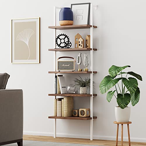 Nathan James Theo 5-Shelf Wood Modern Bookcase, Open Wall Mount Ladder...