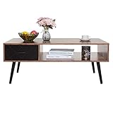 IWELL Mid Century Modern Coffee Table with 1 Drawer and Storage Shelf...