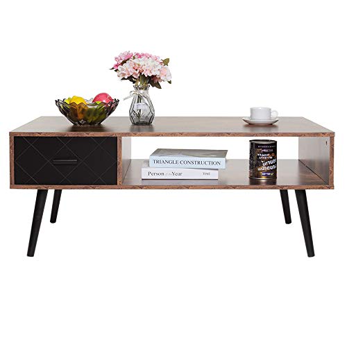 Iwell Mid Century Coffee Table for Living Room with Storage, Wood...