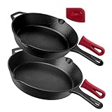 Pre-Seasoned Cast Iron Skillet 2-Piece Set (10-Inch and 12-Inch) Oven...