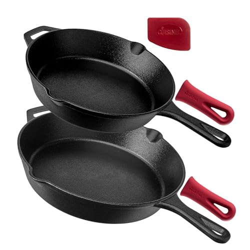 Pre-Seasoned Cast Iron Skillet 2-Piece Set (10-Inch and 12-Inch) Oven...