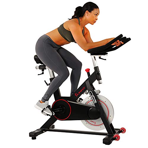 Sunny Health & Fitness Magnetic Belt Drive Indoor Cycling Bike with 44...