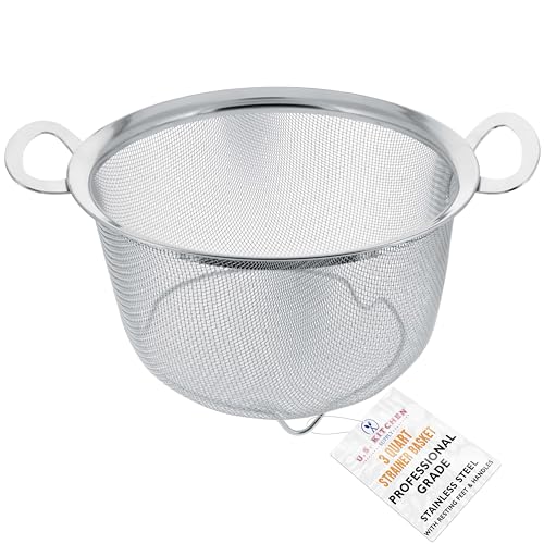 U.S. Kitchen Supply 3 Quart Stainless Steel Mesh Net Strainer Basket...