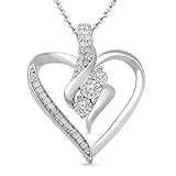Amazon Collection womens Sterling Silver Diamond 3 Stone Heart Pendant...