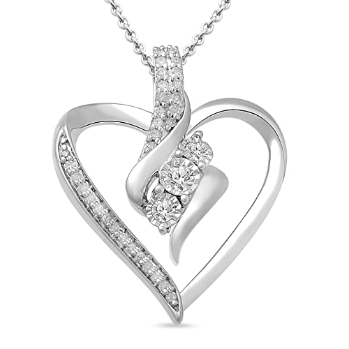 Amazon Collection womens Sterling Silver Diamond 3 Stone Heart Pendant...