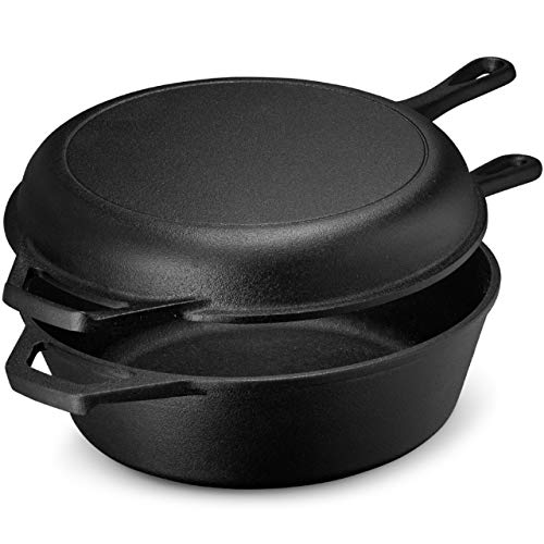 Legend Cookware Cast Iron Deep Skillet with Lid | 3Q Sauté Pan with...