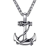Mens Stainless Steel Nautical Anchor Necklace Vintage Navy Mooring...