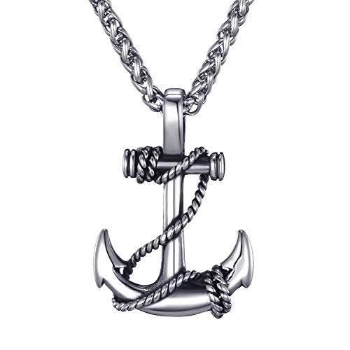 MOO&LEE Mens Stainless Steel Nautical Anchor Necklace Vintage Navy...