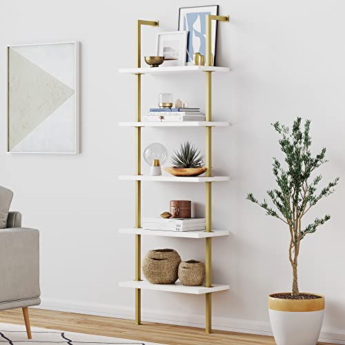 Nathan James Theo 5-Shelf Modern Bookcase, Open Wall Mount Ladder...