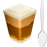 DLux 40 x 5 oz Mini Dessert Cups with Lids and Spoons, Square Large -...