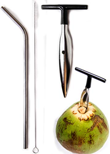 Ken's CocoMon Coconut Opener Tool + Stainless Straw for Fresh GREEN...