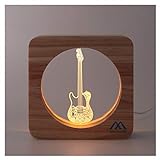 Creative Cute 3D Night Light Electric Guitar Wooded Frame USB Power...
