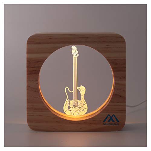 MINGXUAN Creative Cute 3D Night Light Electric Guitar Wooded Frame USB...