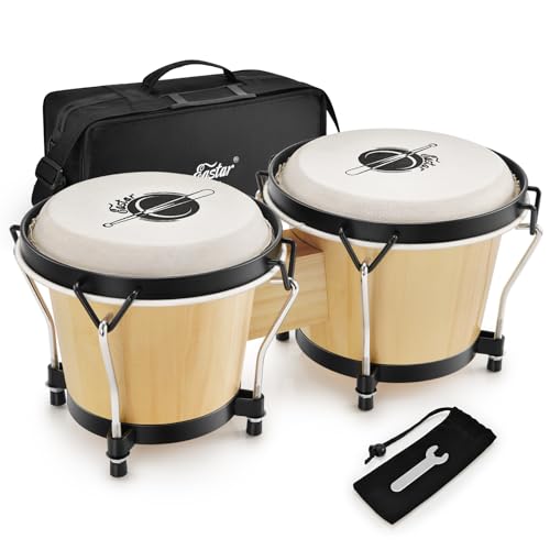 Eastar Bongo Drums 6” and 7” Wood Percussion Instrument Bongos for...