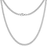 Silvadore 4mm Curb Mens Necklace - Silver Chain Cuban Stainless Steel...