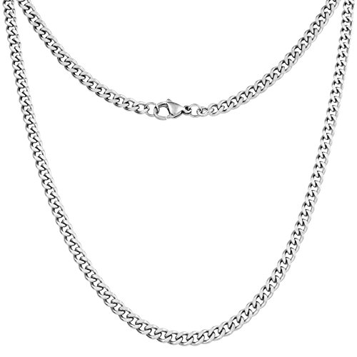 Silvadore 4mm CURB Mens Necklace - Silver Chain For Men Cuban...