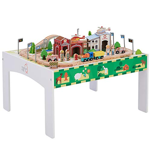 Teamson Kids - 85 pcs Train Set and Table Wooden Tracks and...