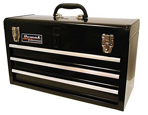 Homak 3 Drawer Ball Bearing Toolbox Chest, Black, 20 Inches