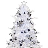 KI Store 6ft White Christmas Tree with Ornaments and Lights Remote and...