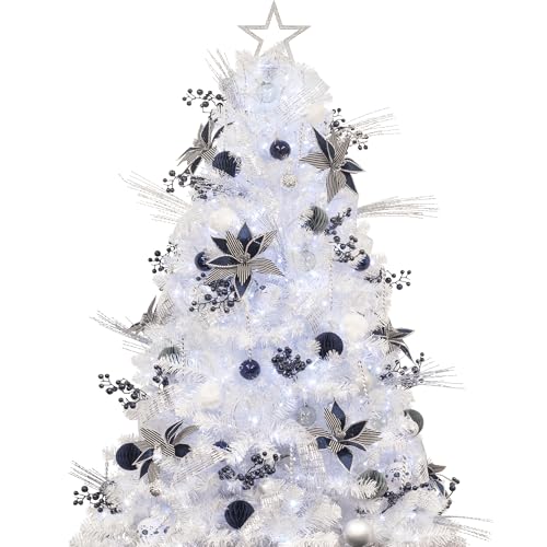 KI Store 6ft White Christmas Tree with Ornaments and Lights Remote and...