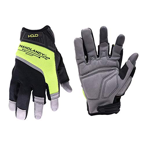 HANDLANDY Framer Work Gloves Open-Finger Carpenters Gloves, Fingerless...